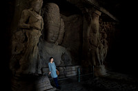 A tourist contrasts beautifully inside Elephanta Caves